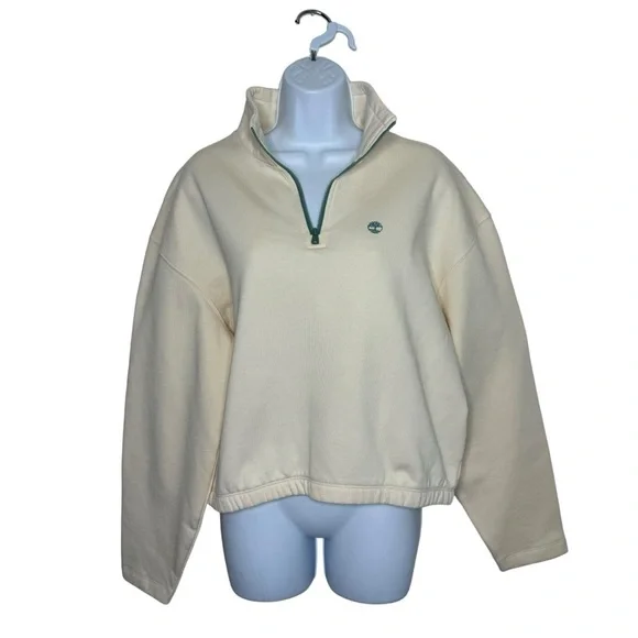 Timberland Womanβs Core + Funnel Neck Sweatshirt In Beige SZ. L - Picture 2 of 14